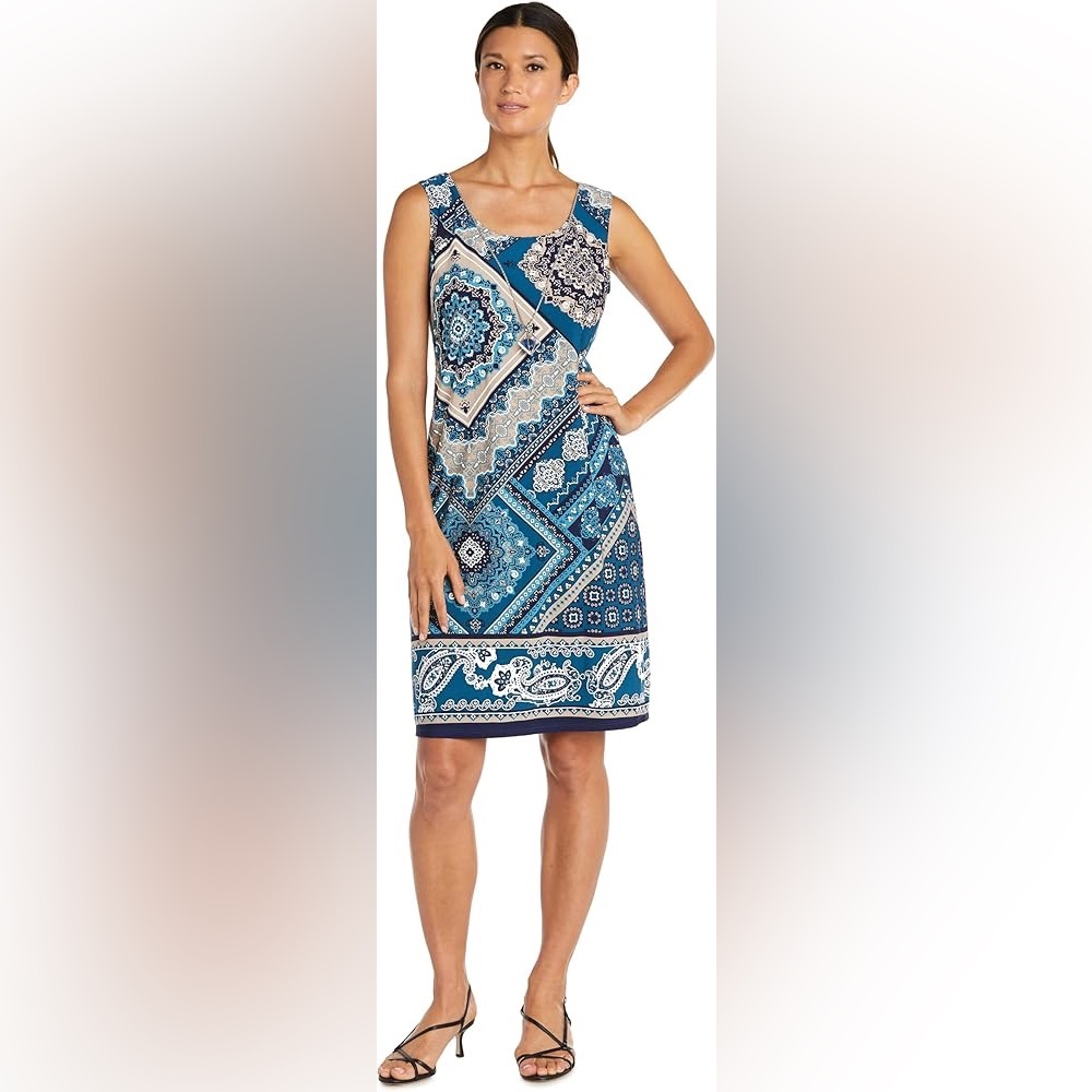New R&M Richards Grace Dress Teal Combo Necklace Size 10